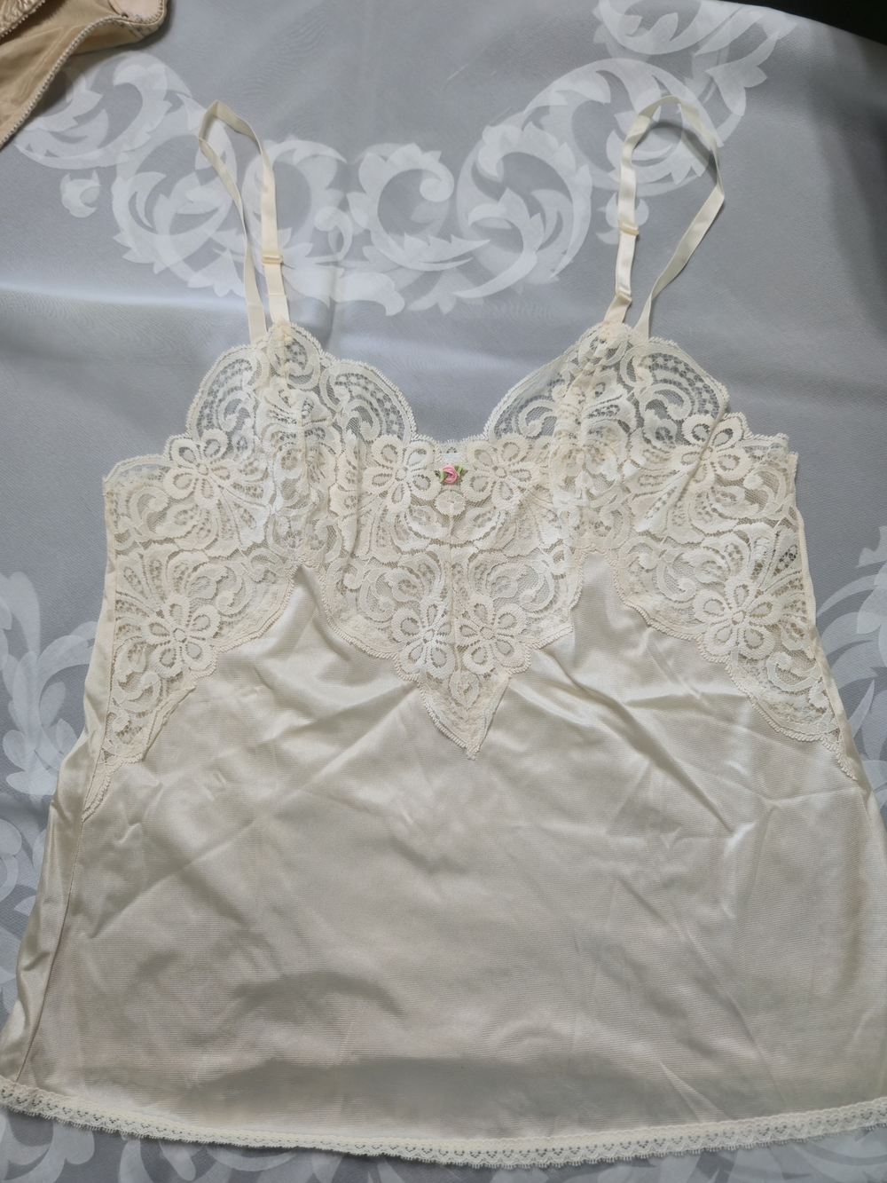 Applause Ivory Lace Trim Satin Camisole Size Small Fairy, Festival